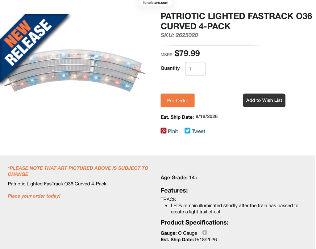 Lionel Fastrack Scale Christmas Tree Train Track Bracket - for Lionel 036 Fastrack